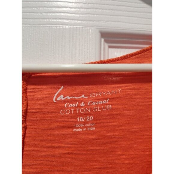 Women's Top/Tee LaneBryant 18/20 Cool&Casual Cotton Slub Orange 48"B/29"L EUC - Picture 2 of 4